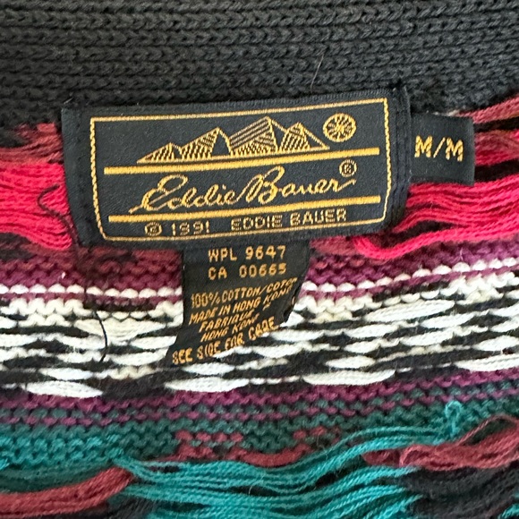Eddie Bauer Cardigan Sweater Multicolor Tribal Print Size Medium 100% Cotton - Picture 3 of 5